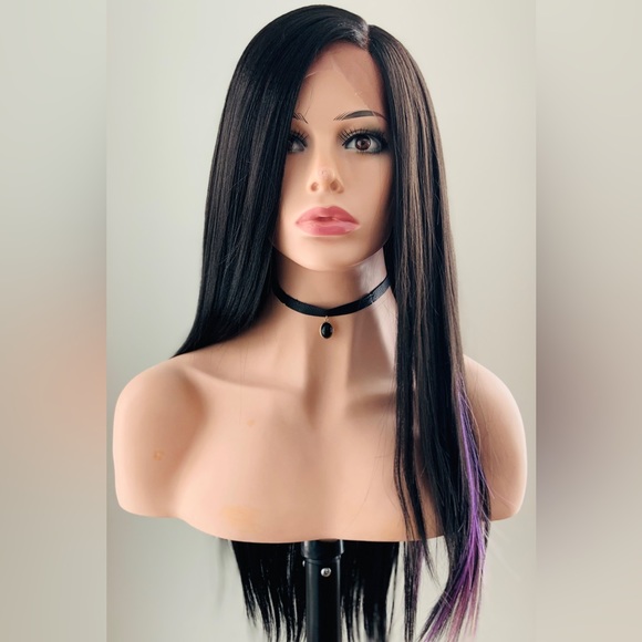 Very Pretty Long Black/Purple/Multi Color Premium Fiber Lace Front Wig - Picture 6 of 8